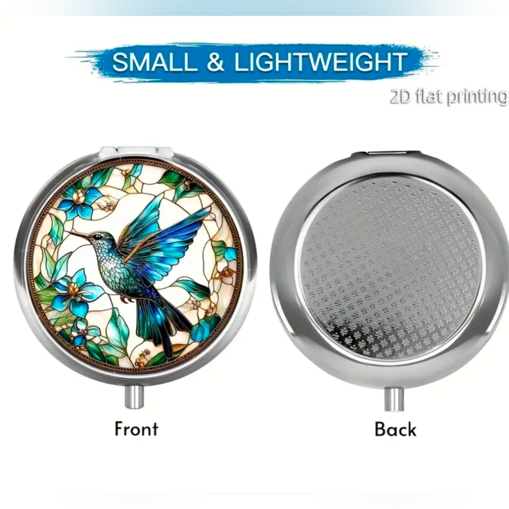 Hummingbird 3-Compartment Metal Pill Box Container. New! - Picture 2 of 5